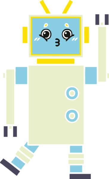 Bir insan tarafından çizilmiş düz renkli bir robot karikatürü