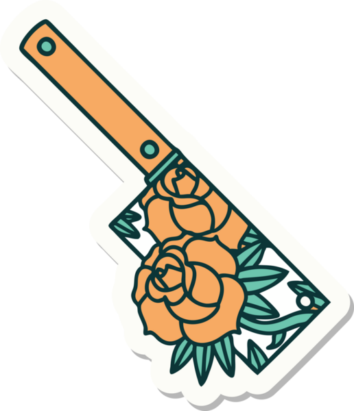 Geleneksel satır stili dövme çıkartması ve bir insan tarafından çizilmiş çiçekler.