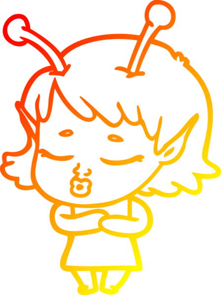 Bir insan tarafından çizilmiş sevimli bir uzaylı kız çizgi filmi.