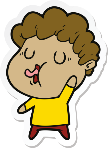 Bir insan tarafından çizilmiş şarkı söyleyen bir çizgi film karakterinin çıkartması.