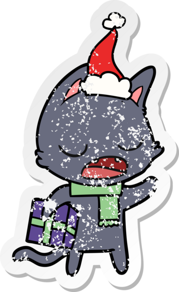 Konuşan kedi eli bir insan tarafından çizilmiş Noel Baba şapkası giymenin sıkıntılı çıkartması.