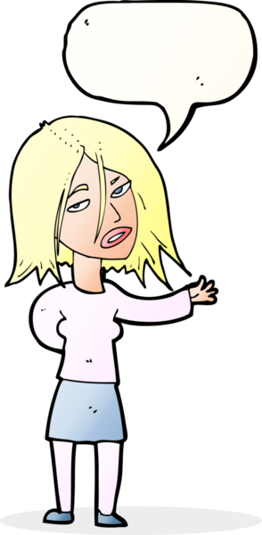 Bir insan tarafından çizilmiş konuşma balonu olan mutsuz bir kadın çizgi filmi.