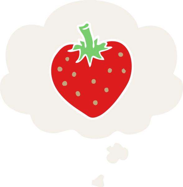 Düşünce baloncuklu karikatür çileği bir insan tarafından çizilmiş.