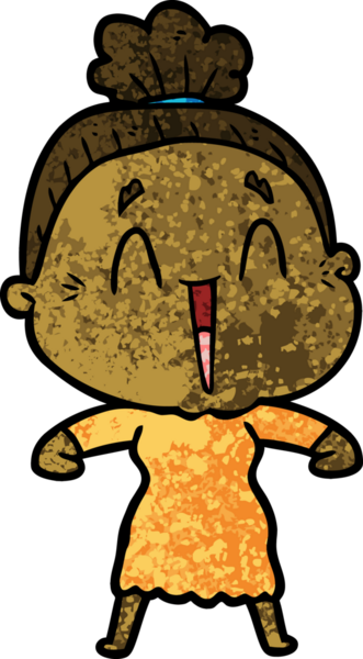 Bir insan tarafından çizilmiş mutlu yaşlı kadın çizgi filmi.