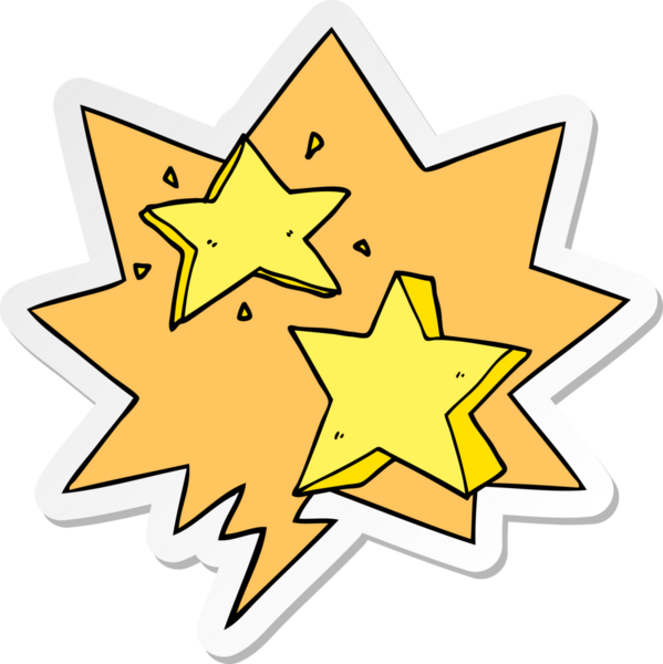 Bir insan tarafından çizilmiş konuşma balonu çıkartmalı çizgi film yıldızı.