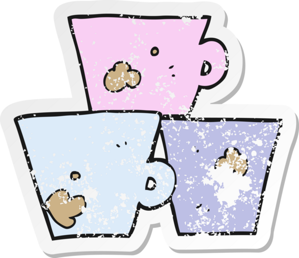 Bir insan tarafından çizilmiş bir kahve fincanı yığınının gerilemiş retro yapıştırması.