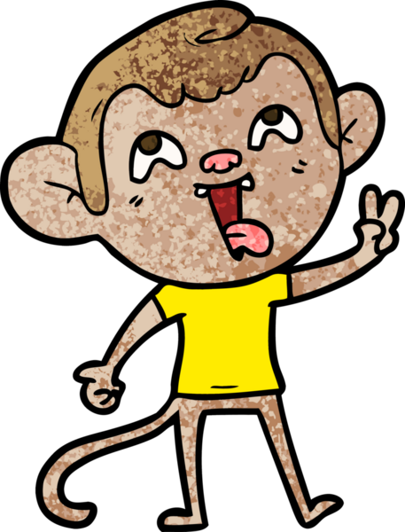 Çılgın çizgi film maymunu bir insan tarafından çizilmiş barış işareti veriyor.