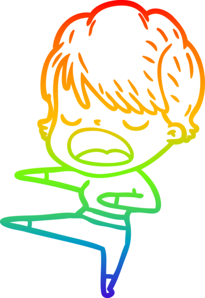 Gökkuşağı gradyan çizgi çizimi bir insan tarafından çizilmiş bir karikatür kadın