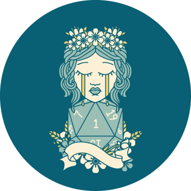 Retro Dövme Tarzı Ağlayan İnsan Druid Bir insan tarafından çizilmiş D20 doğal bir rulo