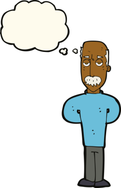 Bir insan tarafından çizilen düşünce baloncuğuyla kel bir adamı sinirlendiren çizgi film.