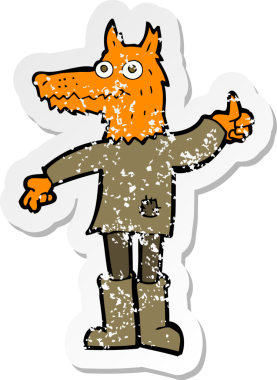 Bir insan tarafından çizilmiş tilki bir karikatürün gerilimli yapıştırması.