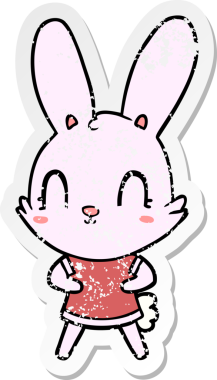 Bir insan tarafından çizilmiş sevimli bir çizgi film tavşanının sıkıntılı çıkartması.