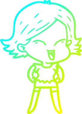 Bir insan tarafından çizilmiş mutlu çizgi film kızı çizimi.