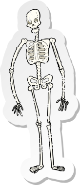 Bir insan tarafından çizilmiş ürkütücü bir iskeletin gerici, sıkıntılı çıkartması.