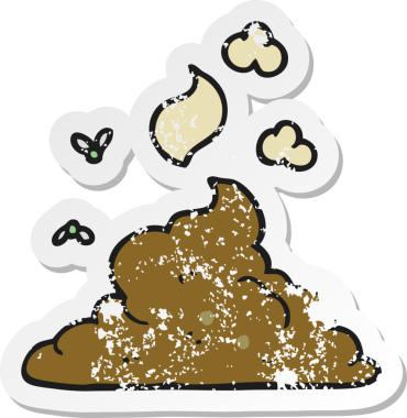 Bir insan tarafından çizilmiş, dumanı tüten bir bok yığınının gerilemiş retro yapıştırması.