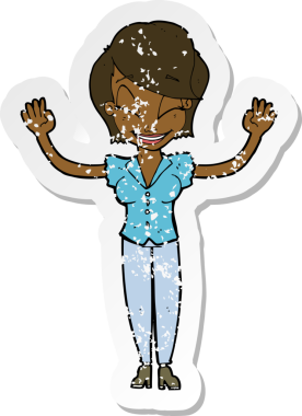 Bir insan tarafından çizilmiş, elleri havada güzel bir karikatür çıkartması.