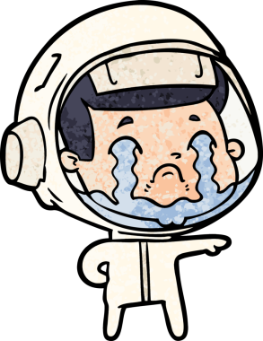 Bir insan tarafından çizilmiş ağlayan astronot çizgi filmi.
