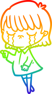 Gökkuşağı gradyan çizimi bir insan tarafından çizilmiş ağlayan bir çizgi kadın çizimi