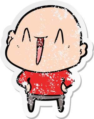 Bir insan tarafından çizilmiş mutlu, kel bir adamın sıkıntılı çıkartması.