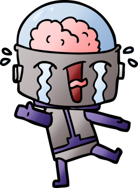 Bir insan tarafından çizilmiş ağlayan robot çizgi film.