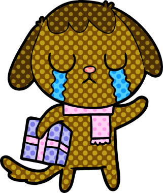 Bir insan tarafından çizilmiş şirin bir çizgi film köpeği ağlıyor.