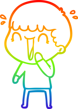 Gökkuşağı gradyan çizgisi bir insan tarafından çizilmiş gülen bir karikatür adamın çizimi