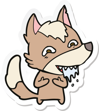 Bir insan tarafından çizilmiş aç kurt çizgi filminin çıkartması.