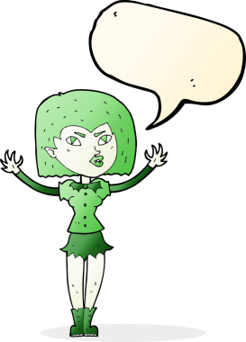 Bir insan tarafından çizilmiş konuşma balonu olan vampir kız.