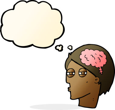 Bir insan tarafından çizilen düşünce baloncuğuyla dikkatlice düşünen bir çizgi film adamı.