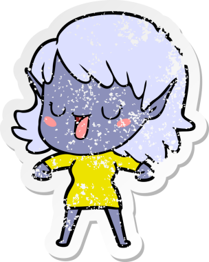 Bir insan tarafından çizilmiş karikatür elf kızının sıkıntılı çıkartması.