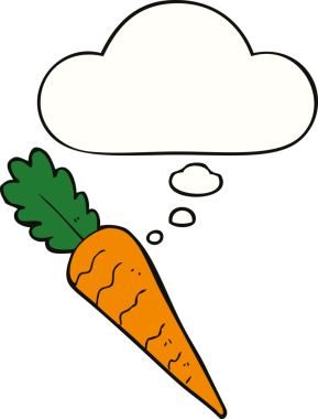 Bir insan tarafından çizilmiş düşünce baloncuklu havuç.