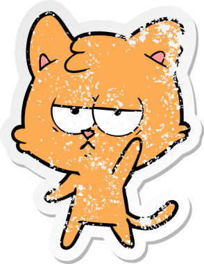 Bir insan tarafından çizilmiş sıkıntılı bir çizgi film kedisinin çıkartması.