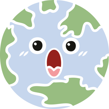 Bir insan tarafından çizilmiş düz renkli bir yeryüzü çizgi filmi.