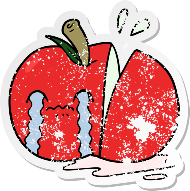 Bir insan tarafından çizilmiş üzgün, dilimlenmiş bir elma.