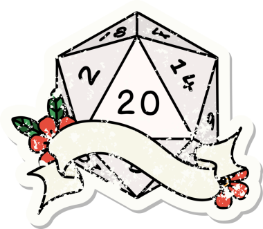 Bir insan tarafından çizilmiş 20 D20 zarının grunge çıkartması.
