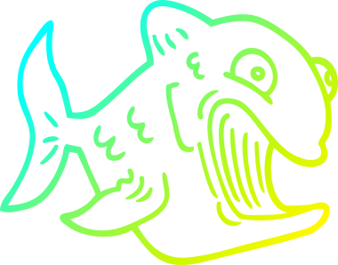 Bir insan tarafından çizilmiş komik bir karikatür balığının soğuk gradyan çizimi