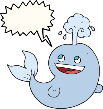 Serbest konuşma balonu karikatür balinası bir insan tarafından çizilmiş su püskürten