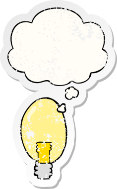 Düşünce baloncuklu çizgi film elektrik ışığı insan tarafından çizilmiş yıpranmış bir çıkartma gibi.