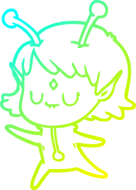 Bir insan tarafından çizilmiş bir uzaylı kız çizgi filmi.