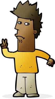 Karikatürist bir insan tarafından çizilmiş barış işareti veriyor.