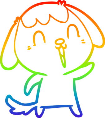 Gökkuşağı gradyan çizimi. Bir insan tarafından çizilmiş şirin bir köpek çizimi.