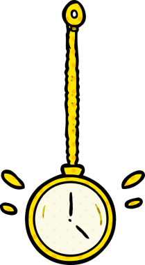 Bir insan tarafından çizilmiş altın bir hipnotizmacı saati sallayan çizgi film.