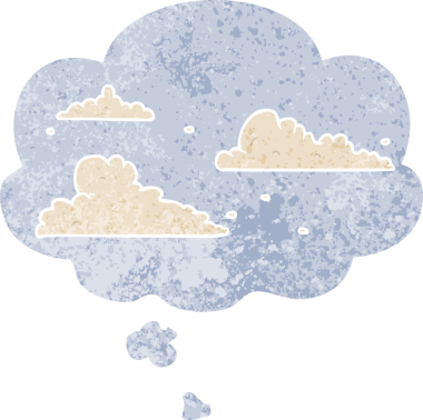 Düşünce baloncuklu karikatür bulutları grunge sıkıntılı retro desen bir insan tarafından çizilmiş