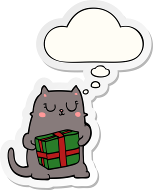 İnsan tarafından çizilmiş bir çıkartma olarak düşünce baloncuklu çizgi roman kedisi.