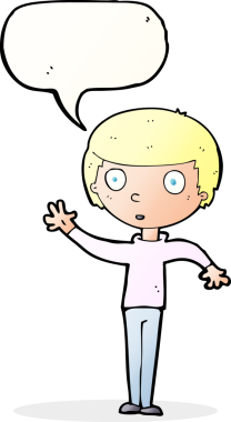 Bir insan tarafından çizilmiş konuşma balonlu çizgi film çocuğu.