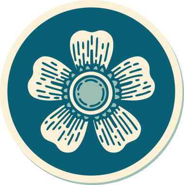 Bir insan tarafından çizilmiş geleneksel bir çiçek stiliyle dövme çıkartması.