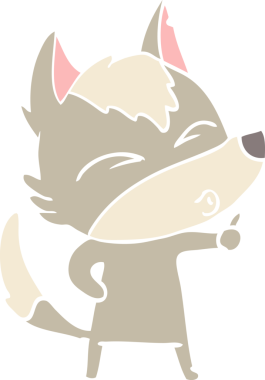 Bir insan tarafından çizilmiş düz renkli çizgi film kurt suratı.