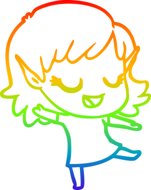 Gökkuşağı gradyan çizgisi mutlu çizgi film kızı bir insan tarafından çizilmiş.