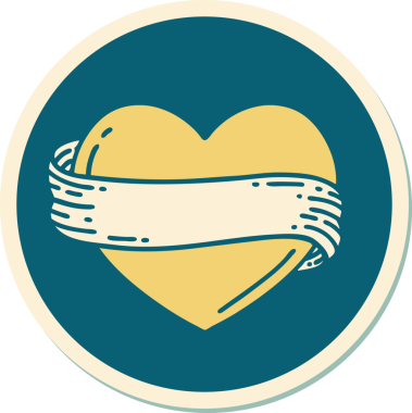 Bir insan tarafından çizilmiş geleneksel bir kalp ve bayrak stili dövme çıkartması.