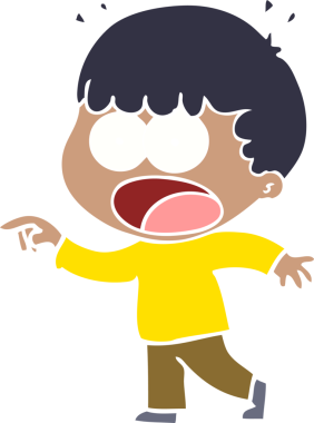 Düz renkli çizgi film. Bir insan tarafından çizilmiş şok bir adam.